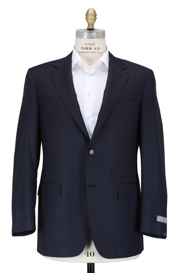 Canali - Navy Blue Birdseye Pattern Wool Suit