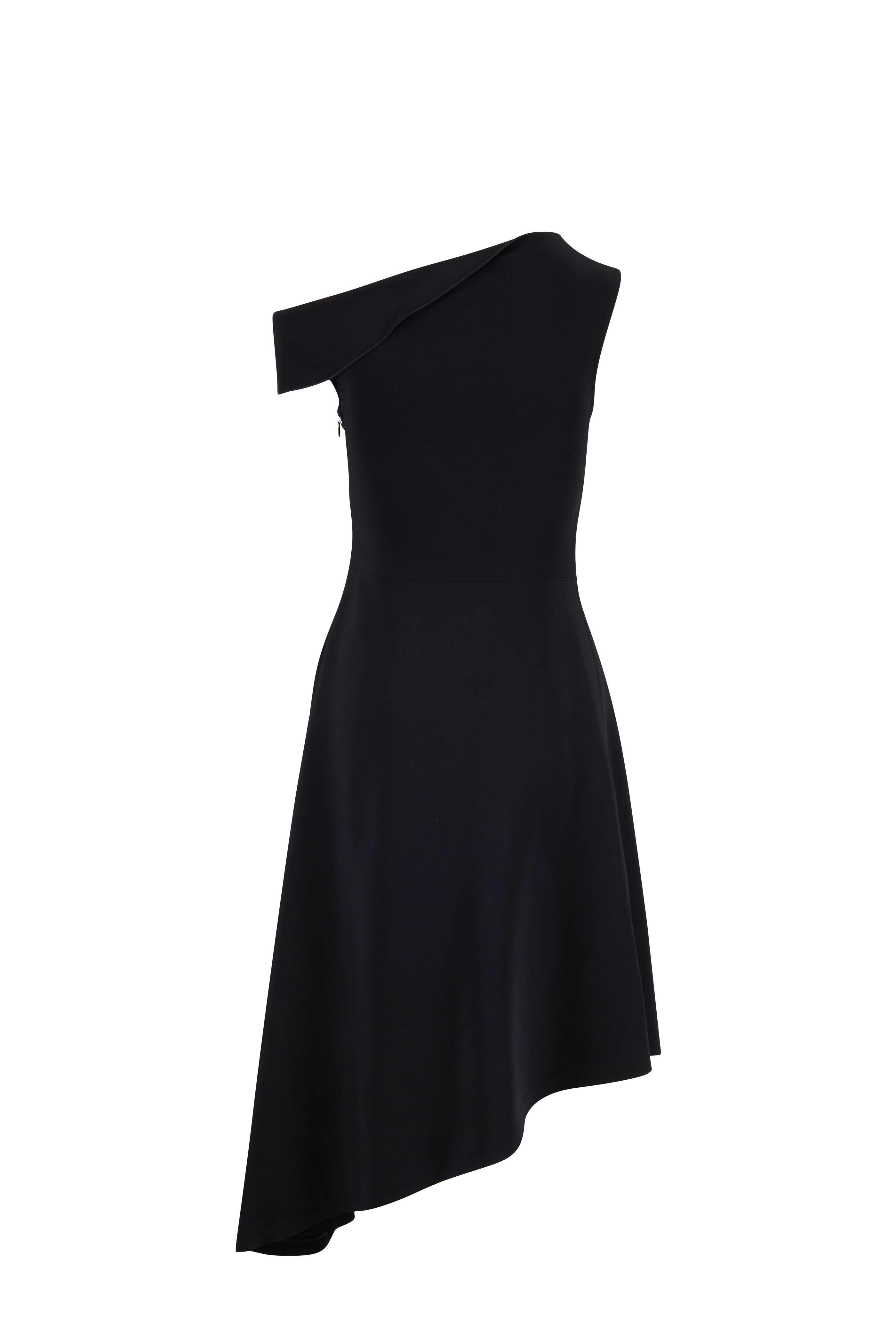 Rosetta Getty - Black Folded Shoulder Asymmetric Hem Dress