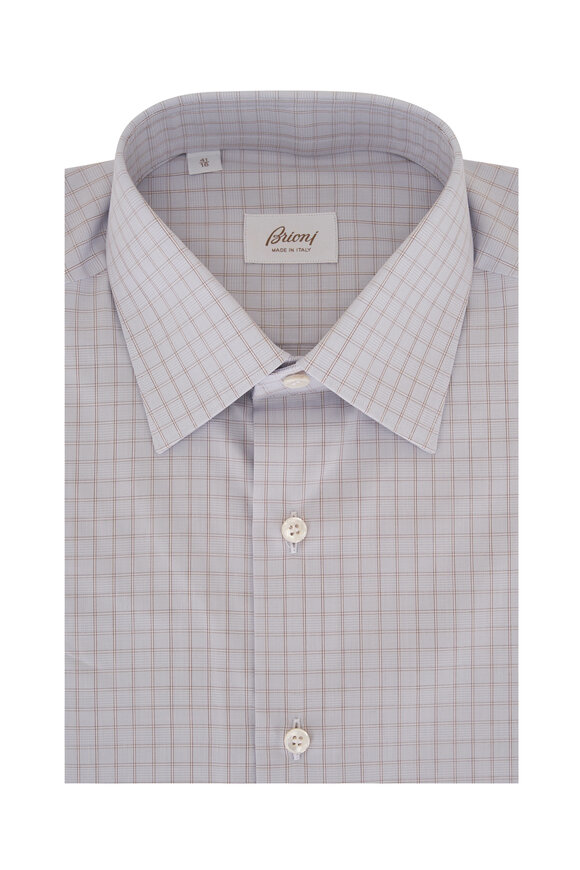 Brioni Grey Check Cotton Dress Shirt