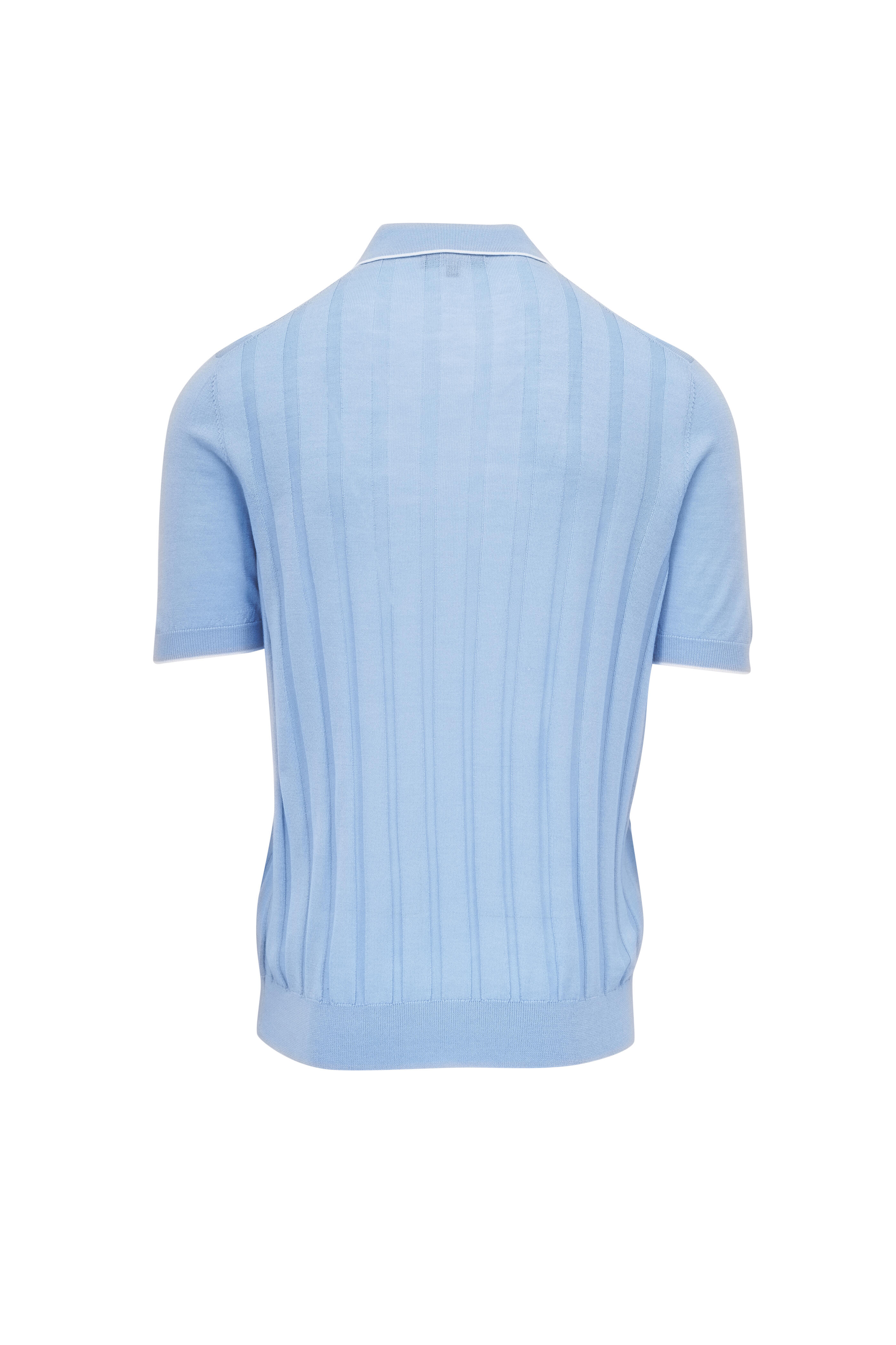 Patrick Assaraf - Drop Needle Tipped Sky Blue Wool Polo