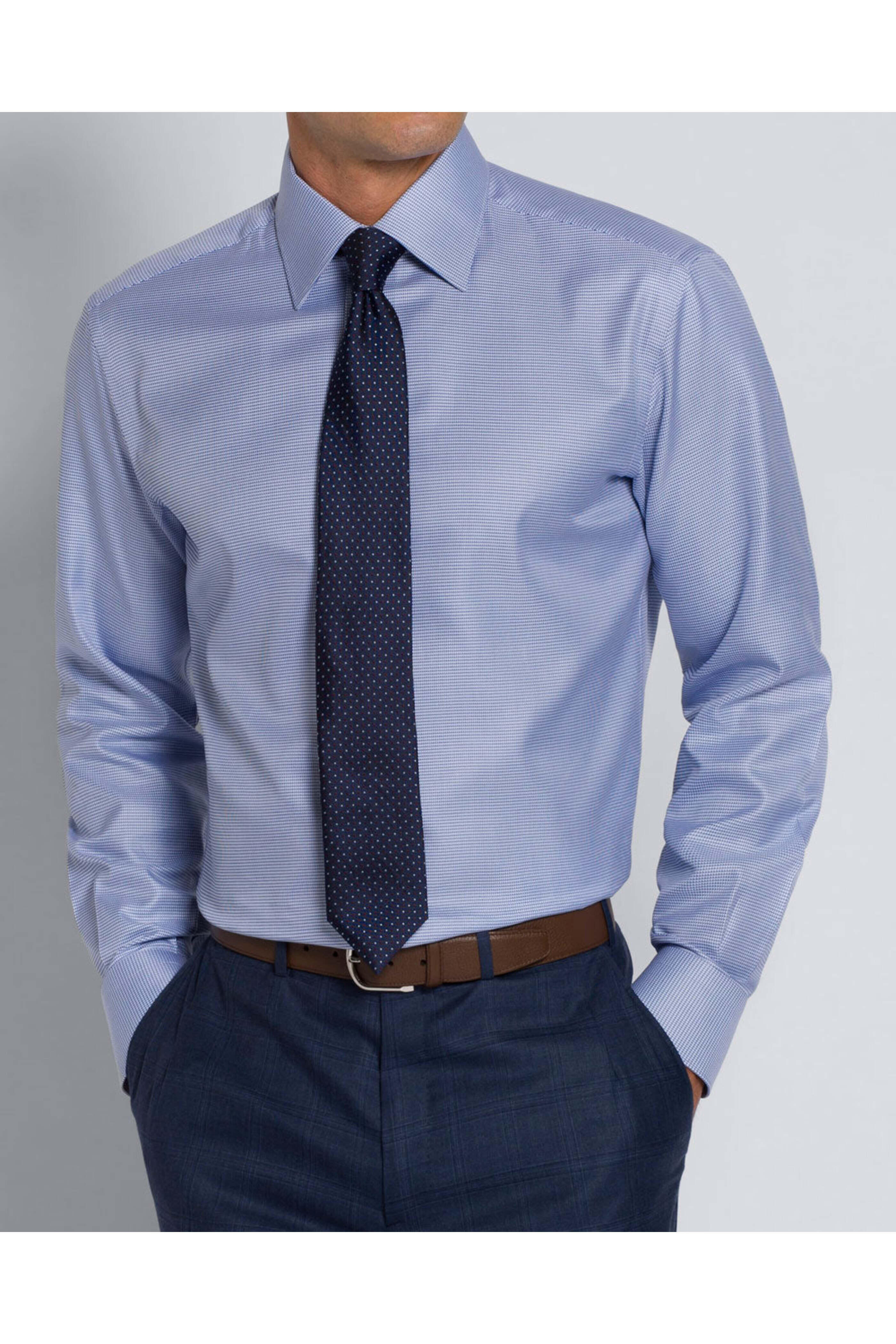 Brioni - Royal Blue Micro Pied-de-Poule Cotton Shirt