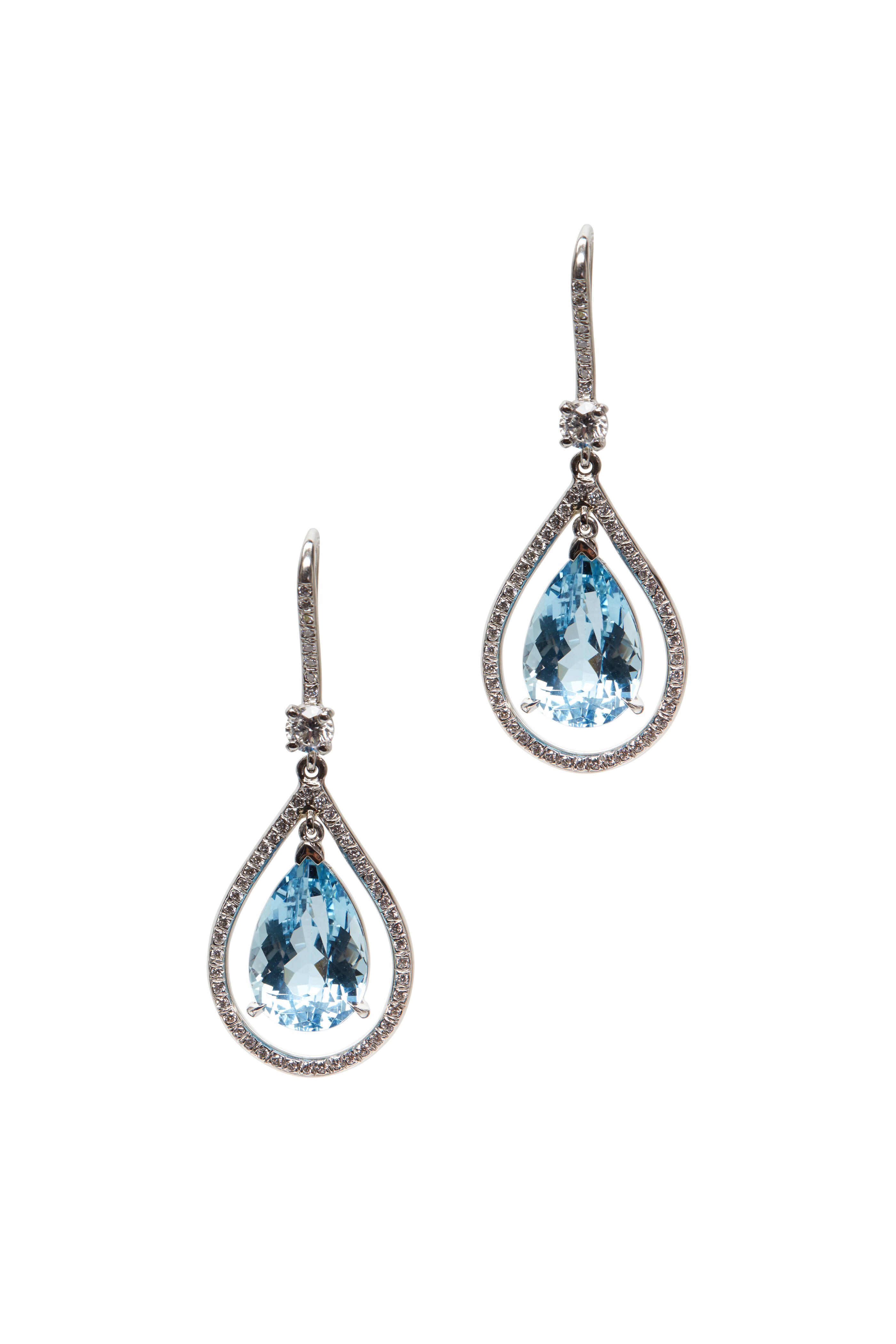 Oscar Heyman - Platinum Aquamarine & Diamond Drop Earrings