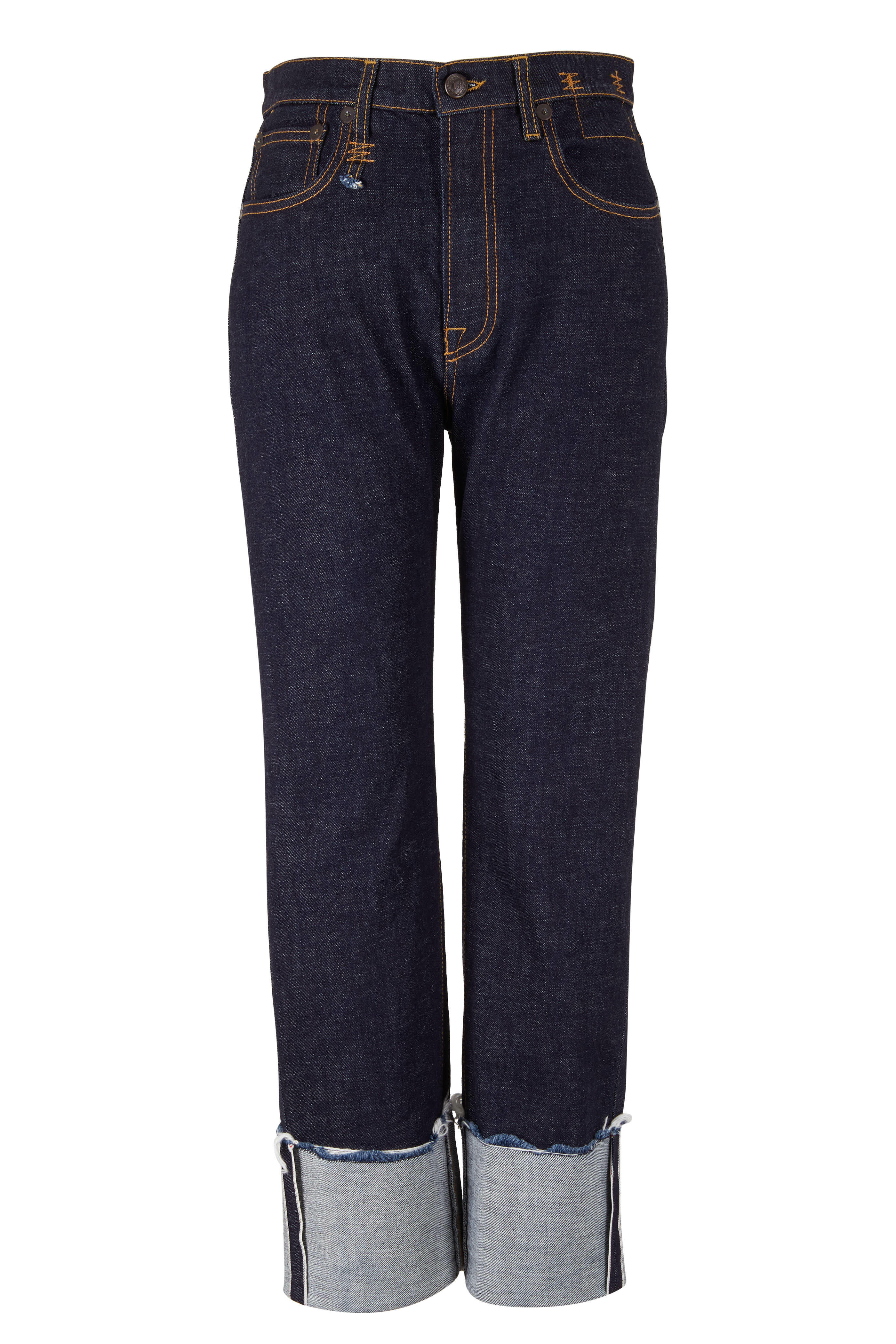 R13 - Courtney Indigo Rinse Slim Cuffed Jean