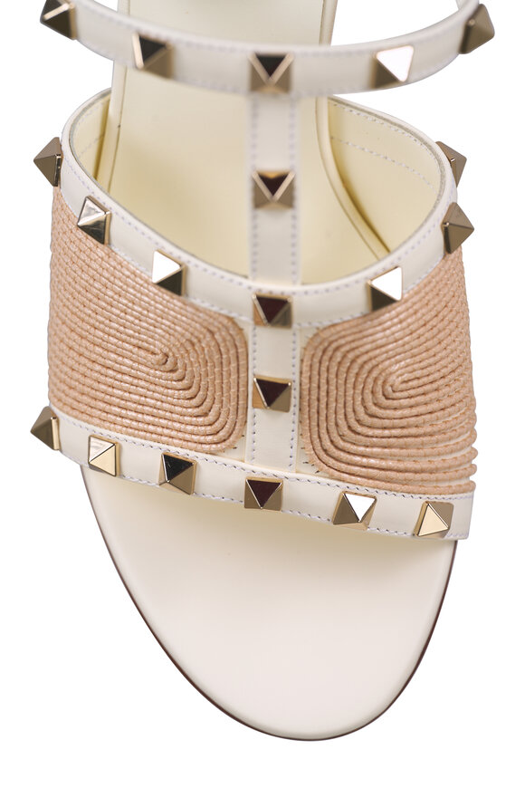 Valentino Garavani Ivory Leather & Raffia Rockstud Block Heel, 60mm - view 5
