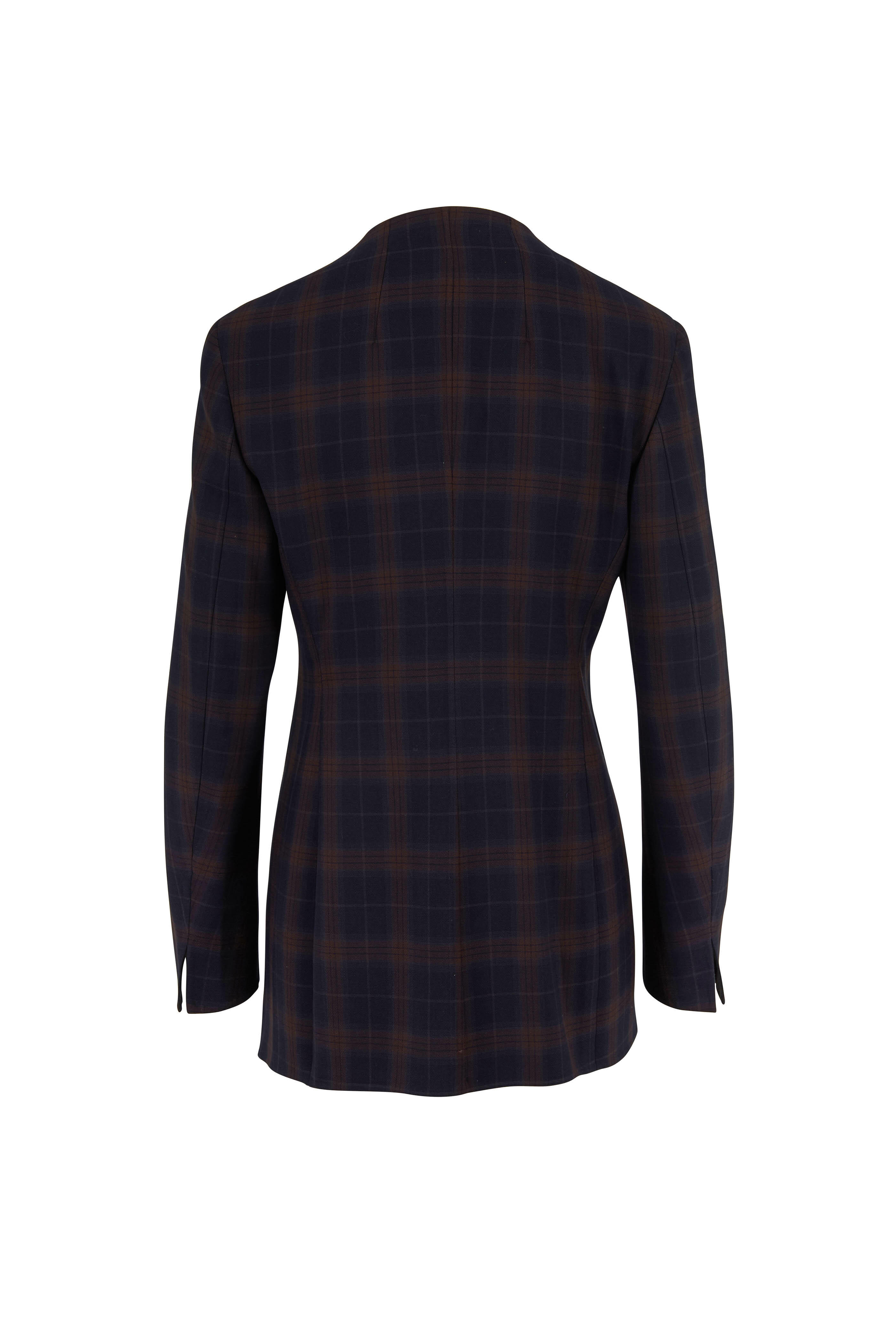 Akris - Navy & Bark Plaid Zip Front Jacket | Mitchell Stores