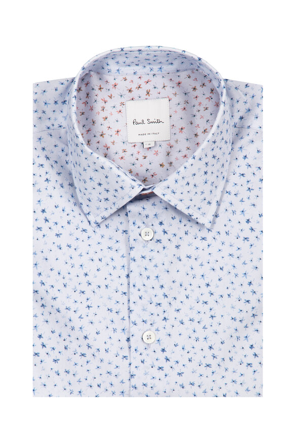 Paul Smith Light Blue Dragonfly Print Cotton Dress Shirt - view 1