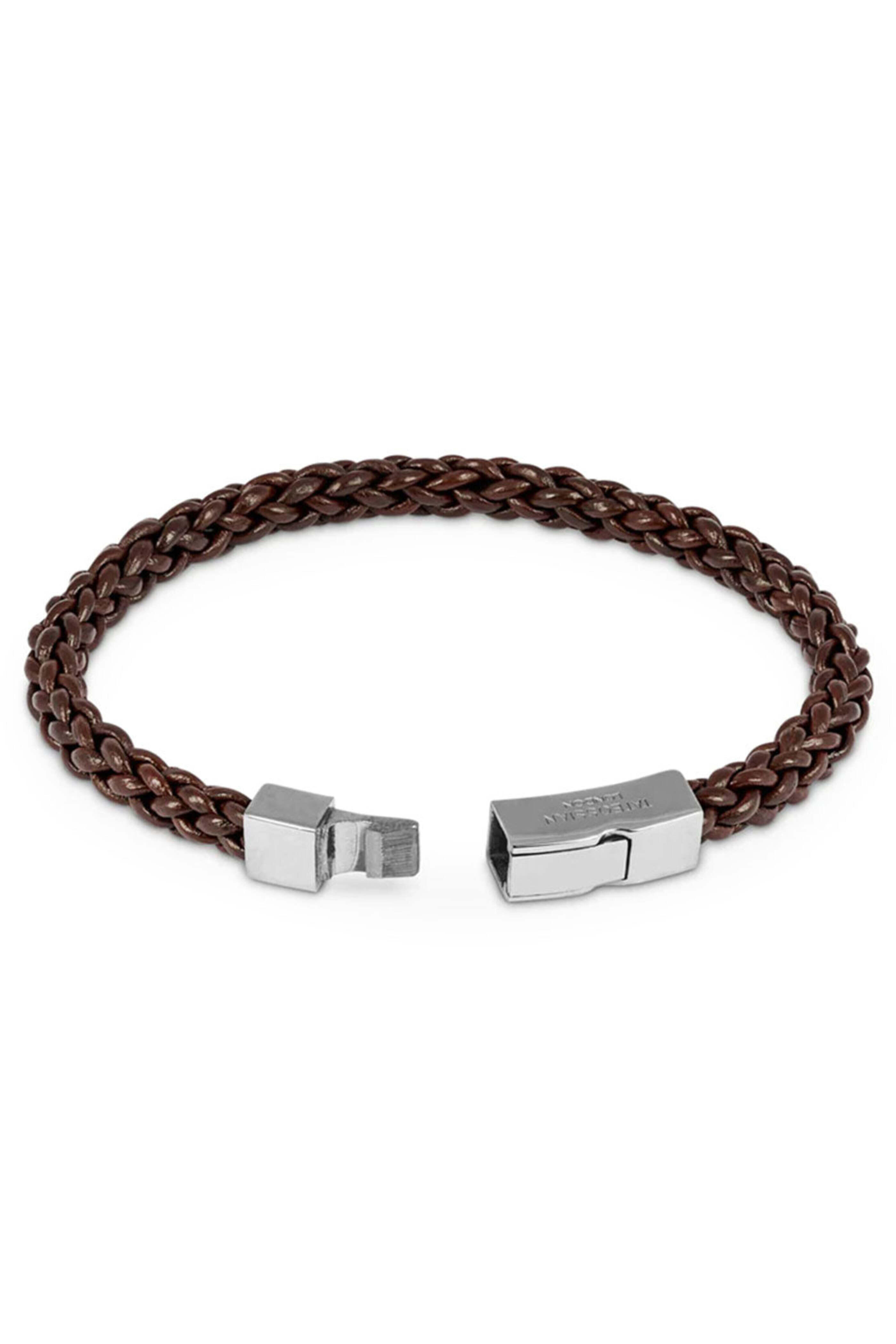 Tateossian - Brown Braided Leather Click Trenza Bracelet