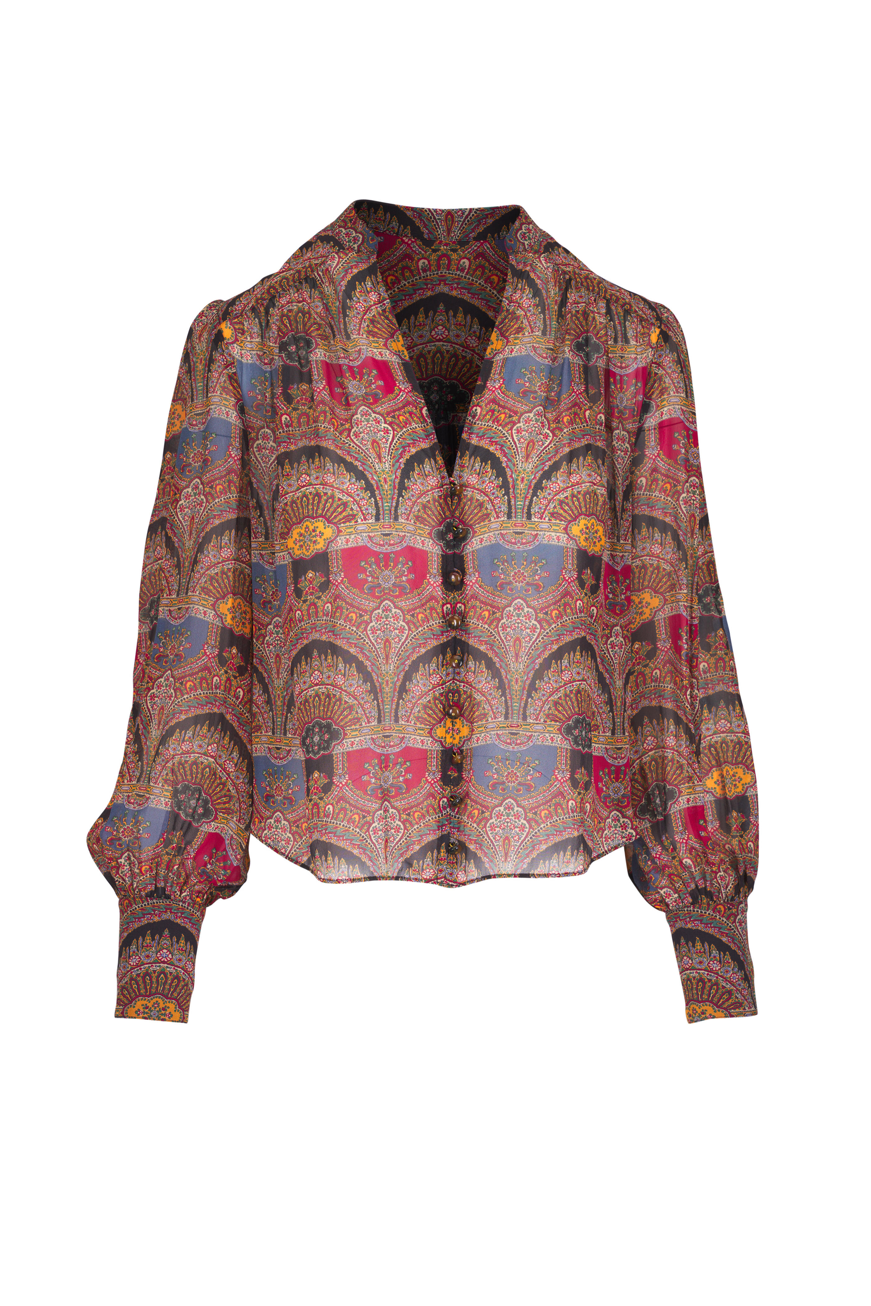 Veronica Beard - Esmeralda Dark Chocolate Multi Silk Printed Blouse