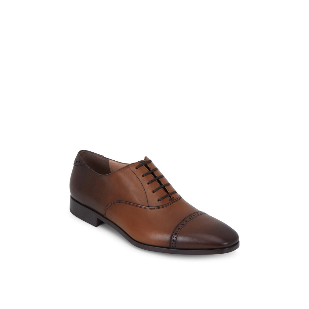 Ferragamo - Boston Ambre Burnished Leather Cap-Toe Oxford