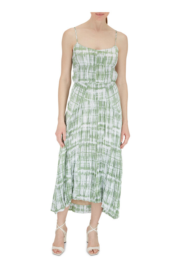 Vince - Green Tie-Dye Ruched Cami Dress 