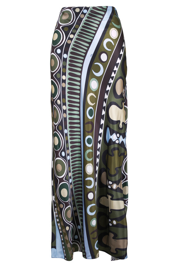 Pucci Soleil Khaki & Light Blue Print Satin Skirt - view 1