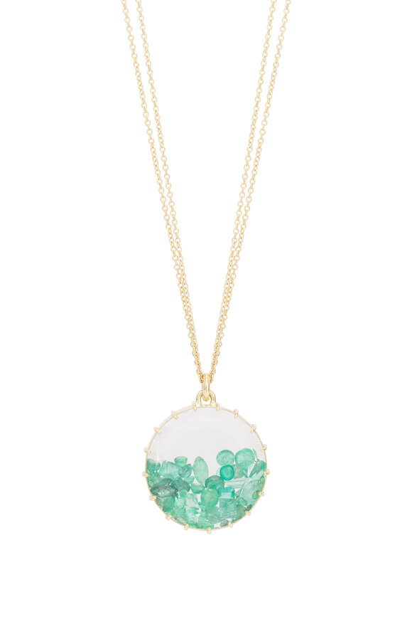 Renee Lewis 18k Yellow Gold 2 Chain Emerald Shake Necklace - view 2