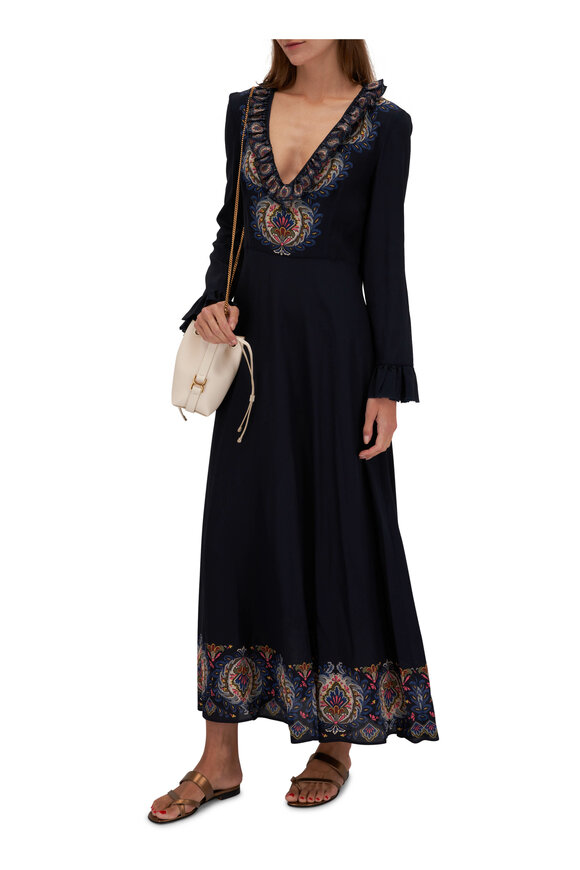 Etro - Printed Navy V-Neck Maxi Dress 