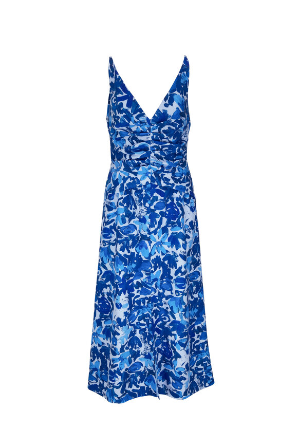 Lela Rose - Sky Blue Floral Ruched Maxi Dress 