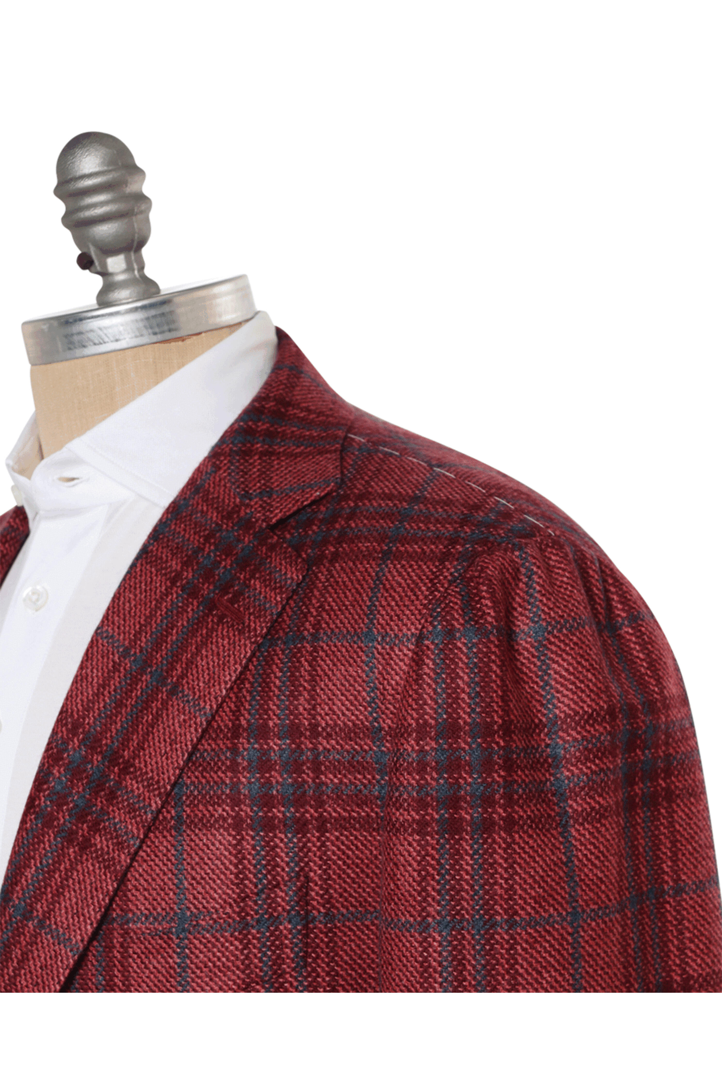 Cesare Attolini - Red and Navy Cashmere Plaid Sportcoat