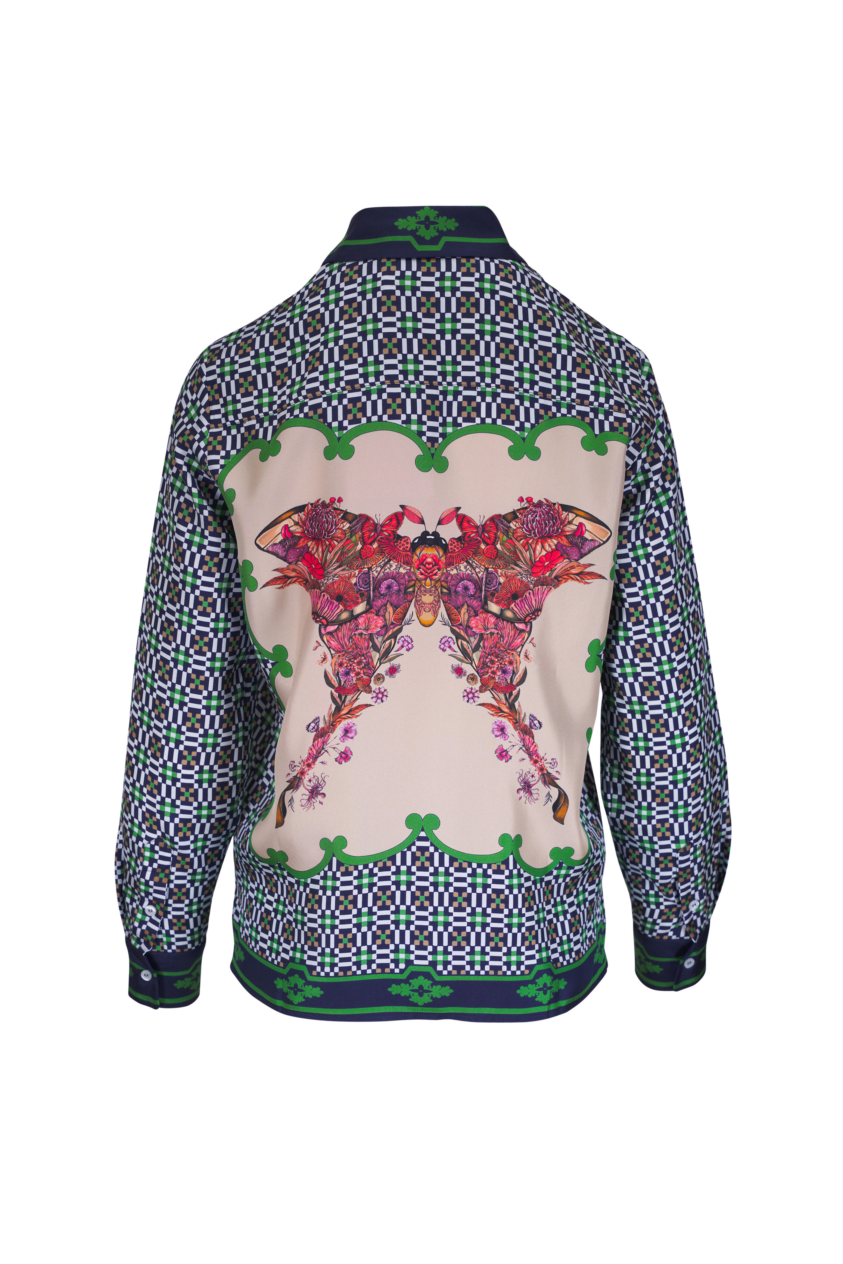 La DoubleJ - Mariposa Placée Green Silk Twill Boy Shirt