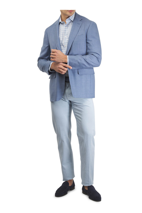 Canali Spring Blue Plaid Cotton Sport Shirt - view 2