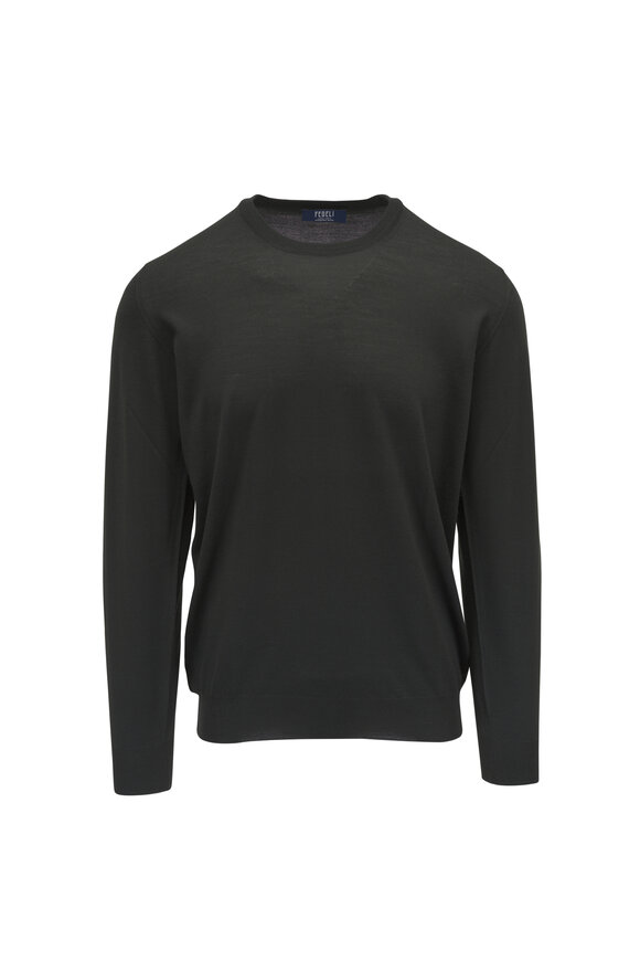 Fedeli Dark Green Superfine Wool Crewneck