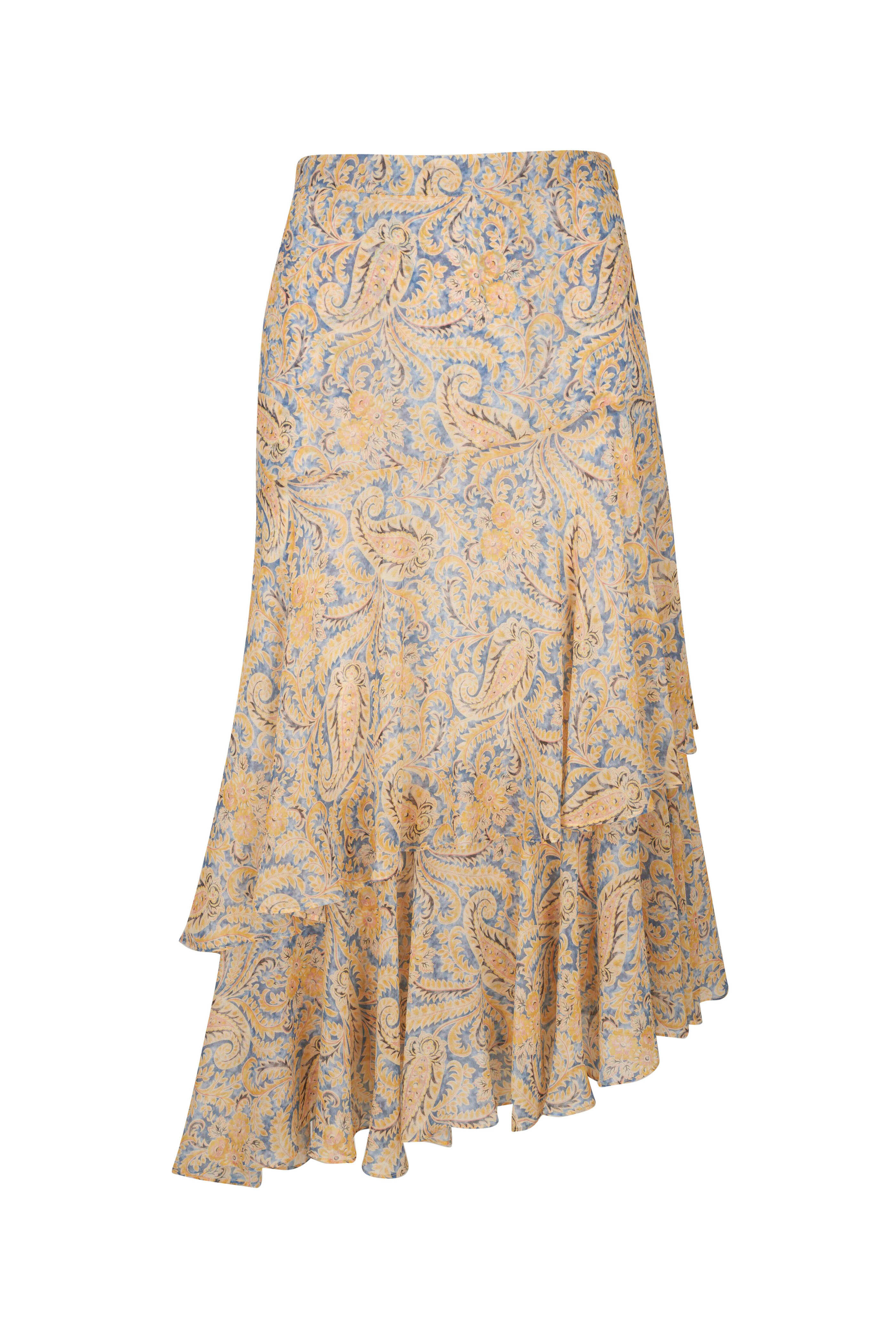 Veronica Beard - Kaneli Blue & Yellow Paisley Silk Midi Skirt