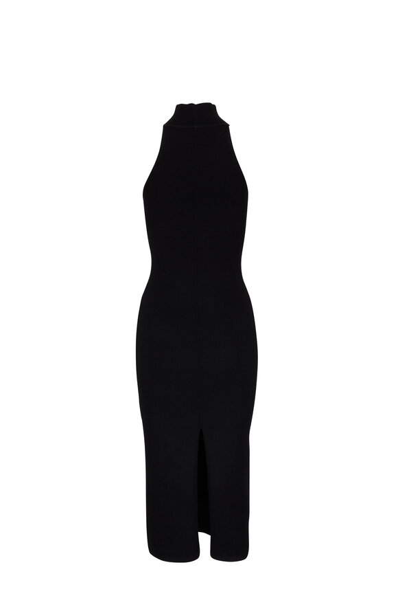 Totême - Black Wool Ribbed Neck Dress