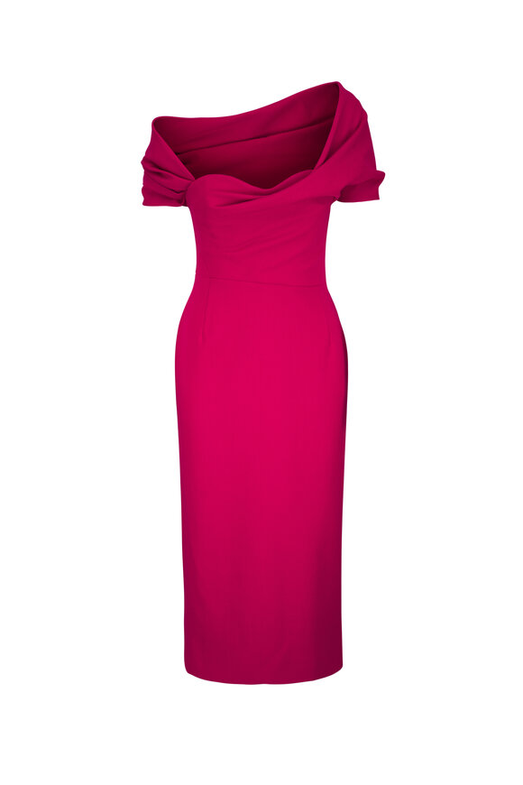 Carolina Herrera Claret Draped Off-The-Shoulder Column Dress
