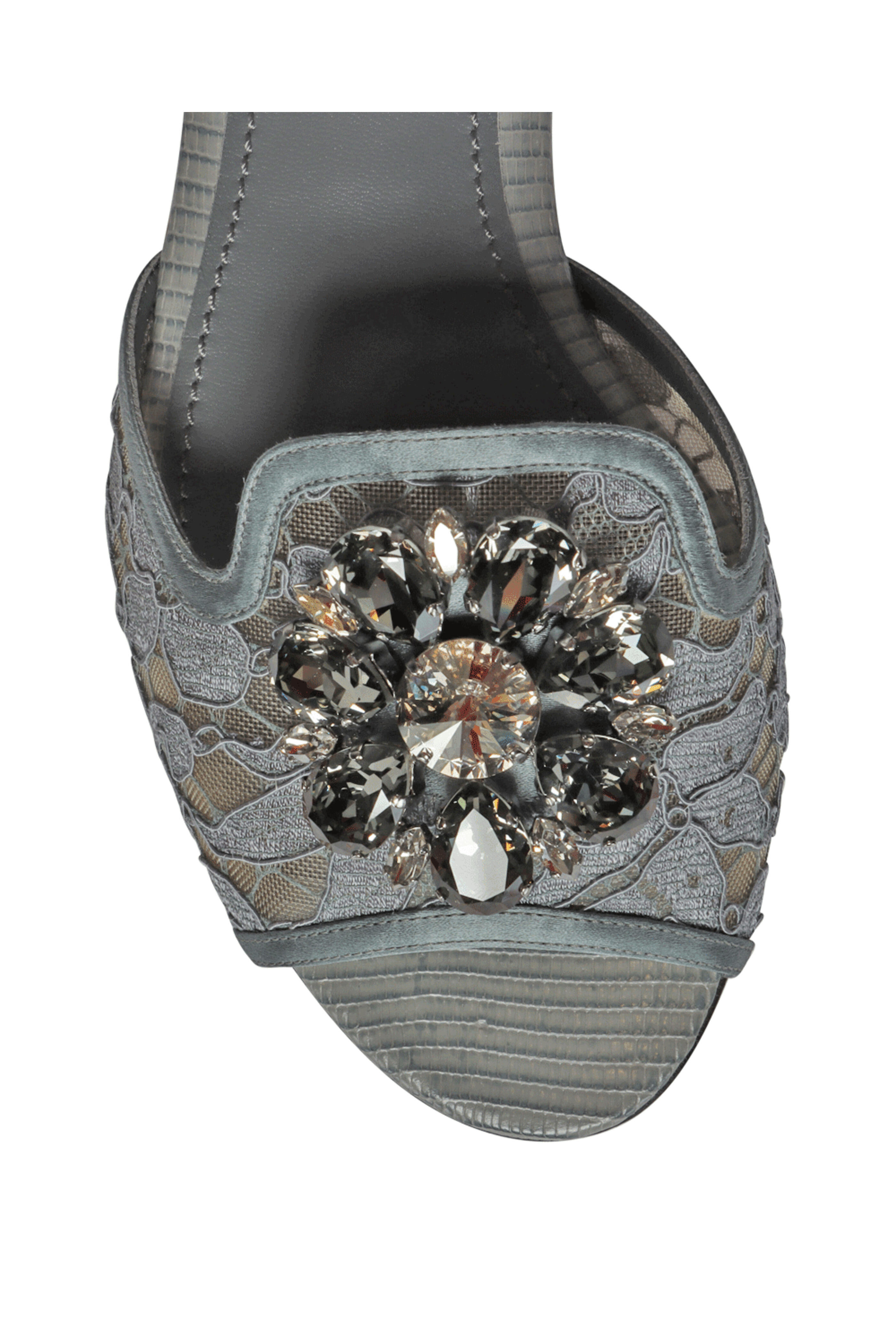 【DOLCE & GABBANA】 Bianca Lace Sl Dolce & Gabbana - Bianca Embellished Lace Slide in Natural