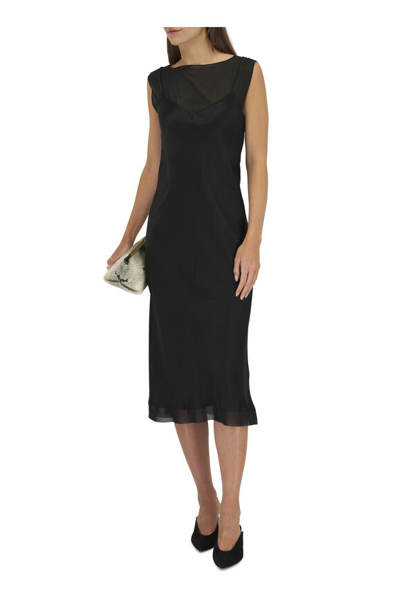 Vince - Black Chiffon Layered Satin Slip Dress