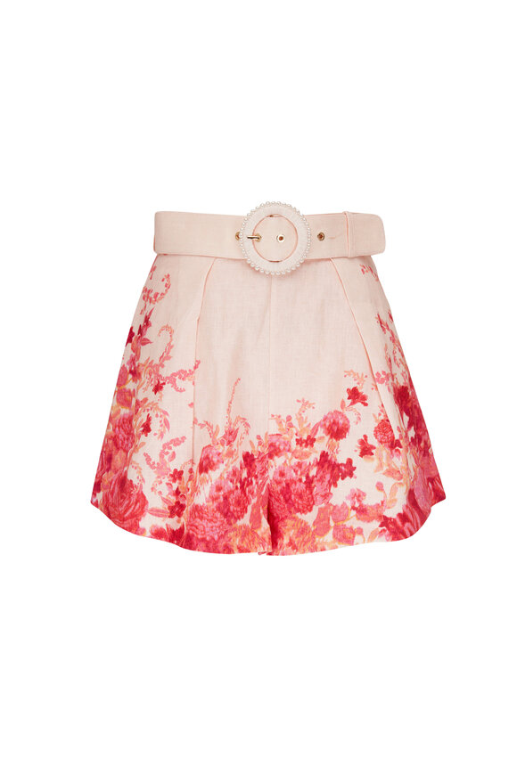 Zimmermann - High Tide Pink Ikat Floral Print Tuck Shorts