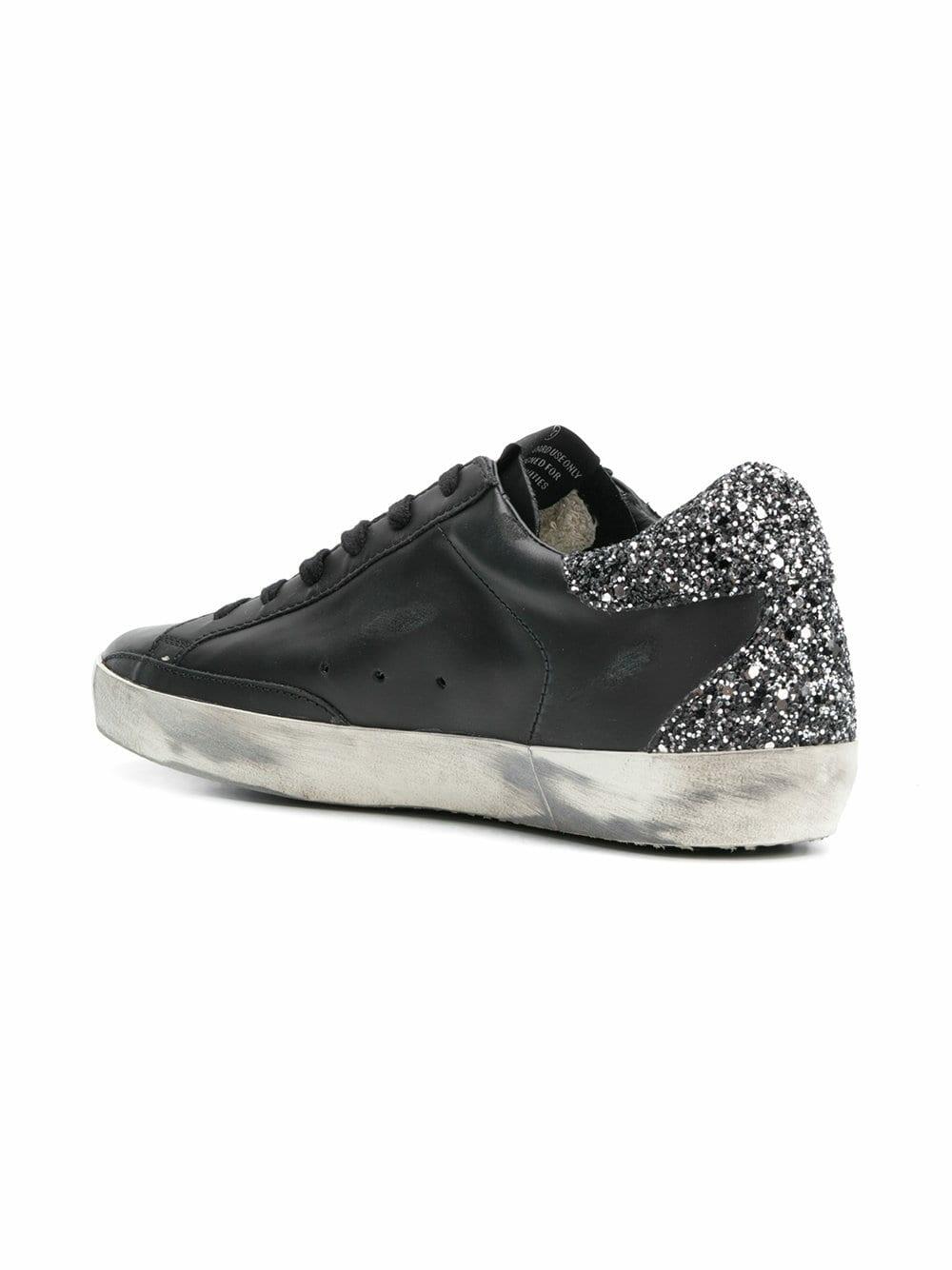 スニーカー GOLDEN GOOSE SILVER AND BLACK LEATHER SUPER STAR SNEAKERS Golden Goose - Superstar Black Leather Silver Glitter Sneaker
