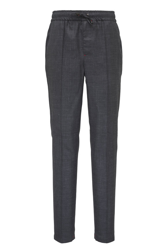 Isaia Grey Solid Drawstring Pant