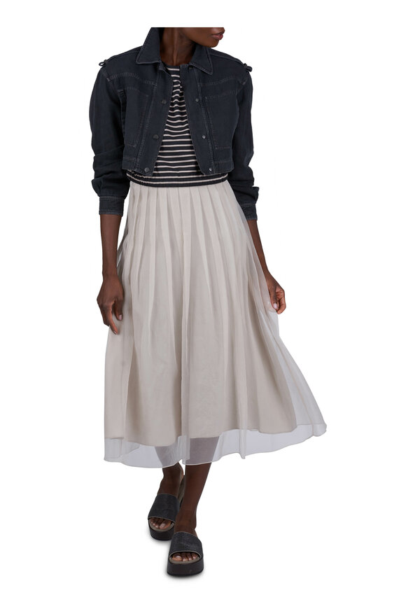 Brunello Cucinelli - Cream Pleated Silk Midi Skirt