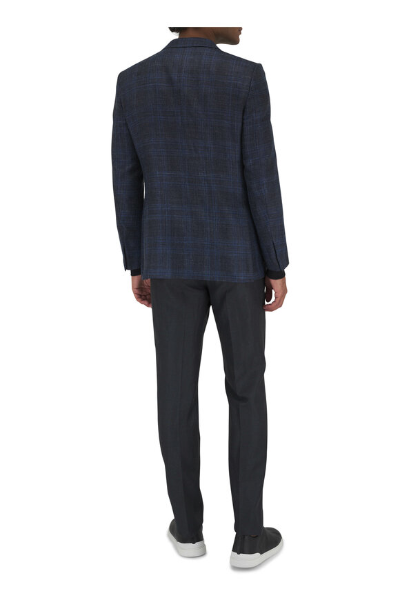 Zegna - Navy Plaid Wool, Silk & Linen Sportcoat 