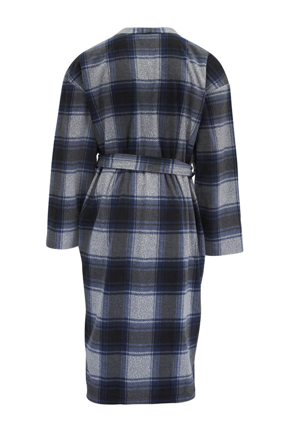 Majestic - Silver & Navy Plaid Microfleece Robe