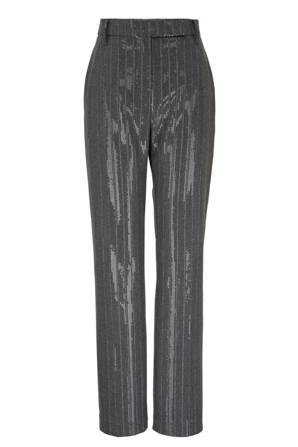 Brunello Cucinelli Charcoal Gray Paillette Stripe Skinny Pant