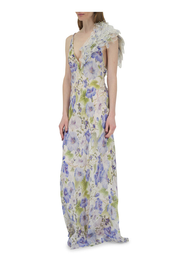 Zimmermann - Natura Blue Floral Feather Slip Gown