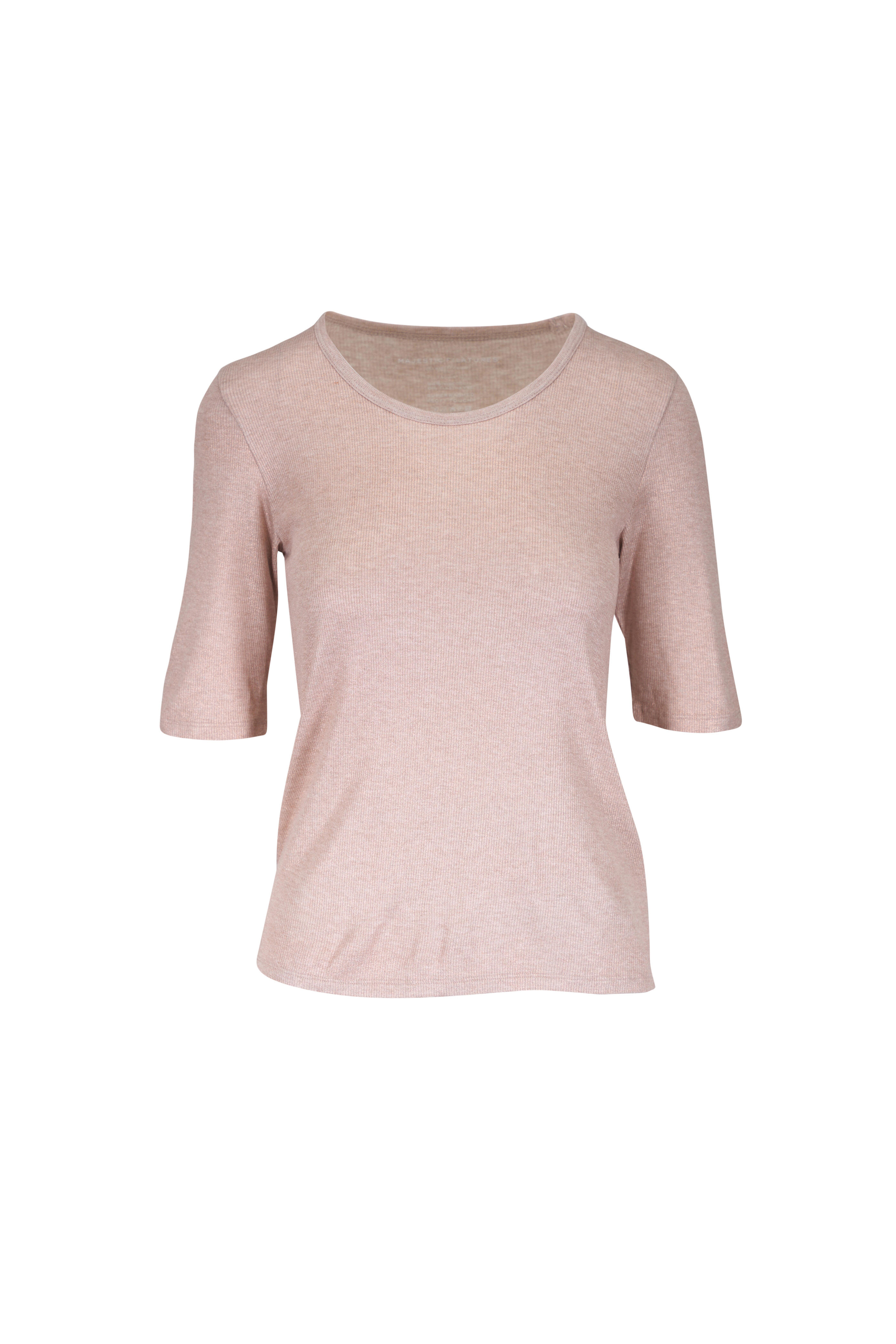 Majestic - Ecru Soft Touch Metallic Ribbed Top