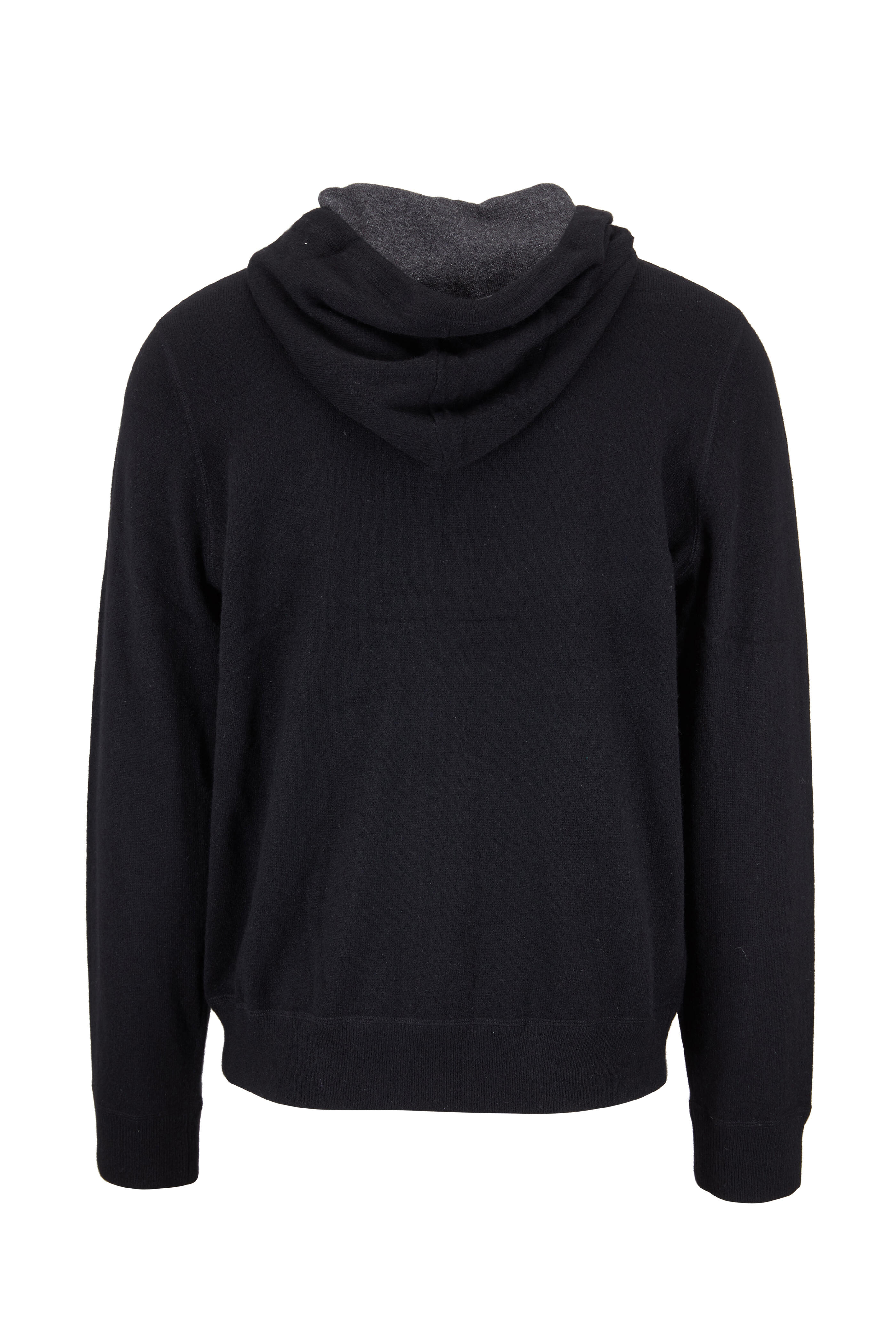 Vince - Black Cashmere Hooded Front Zip Hoodie