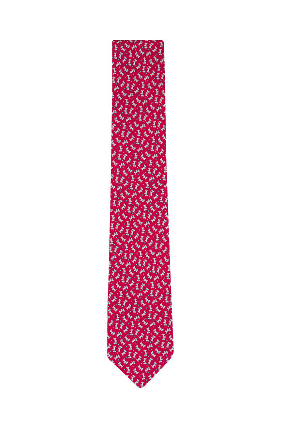 Ferragamo Red Dog Print Silk Necktie - view 1