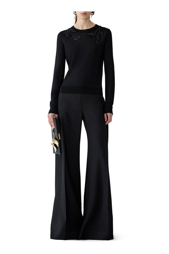 Carolina Herrera Black Embellished Wool & Silk Sweater - view 2