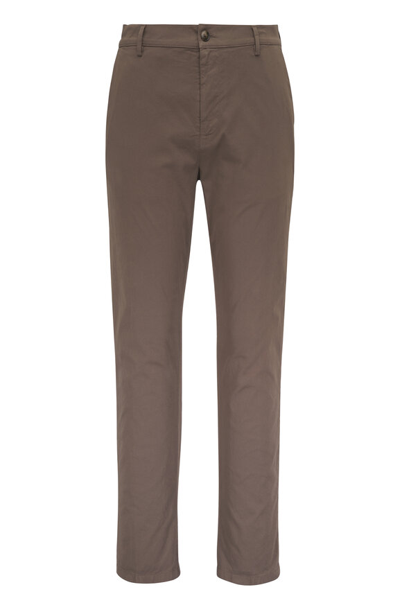 Canali Medium Brown Stretch Cotton Twill Flat Front Pant - view 1