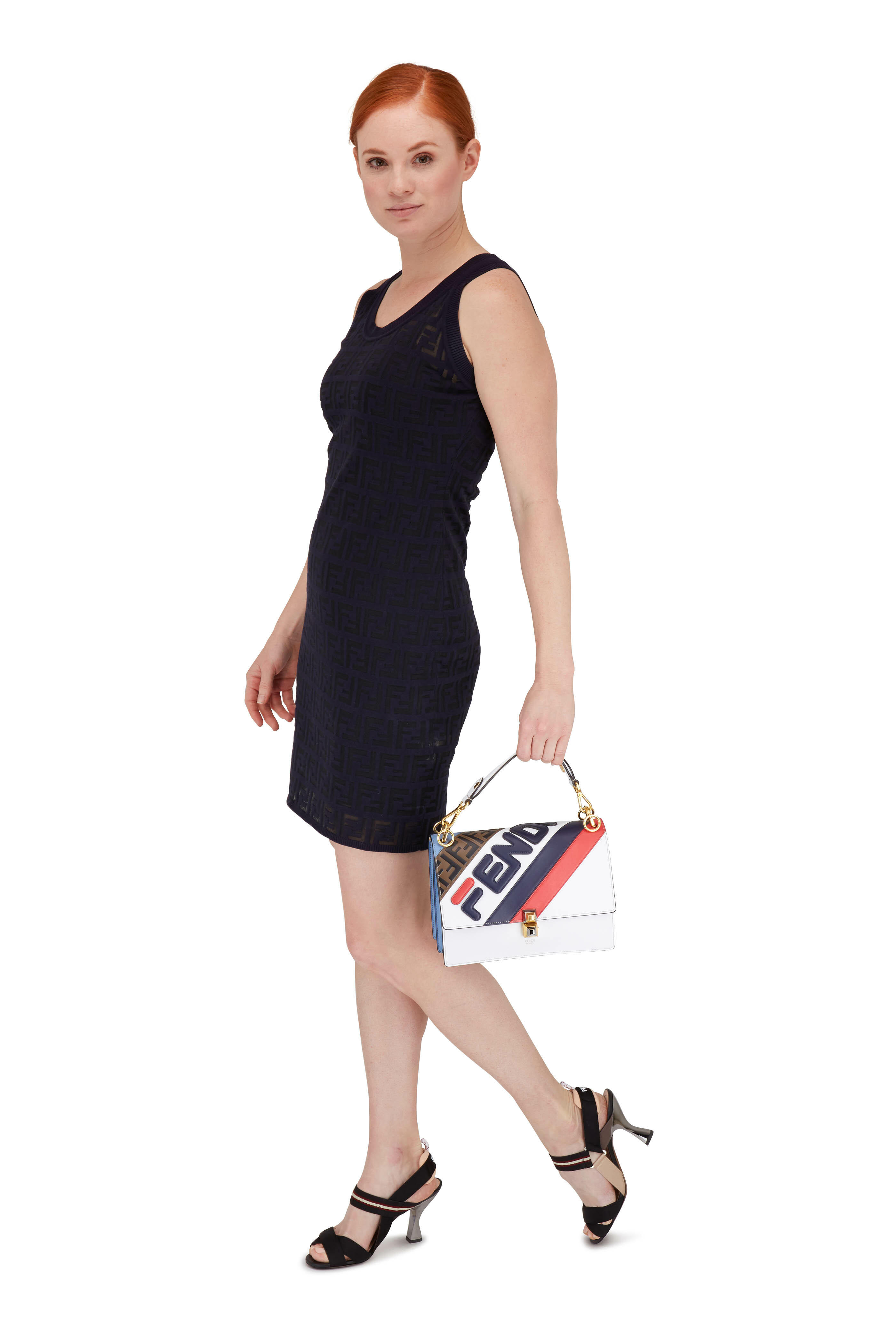 Fendi - Navy Blue Knit Logo Embossed Sleeveless Dress