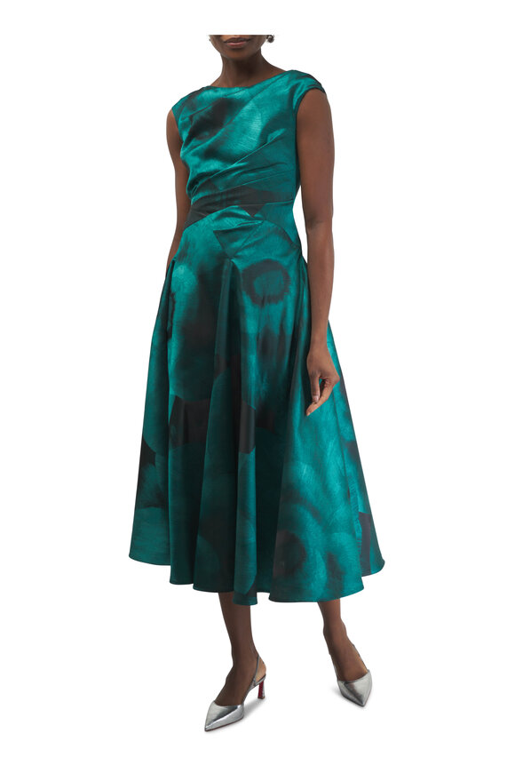 Talbot Runhof - Jade Jacquard Midi Draped Dress