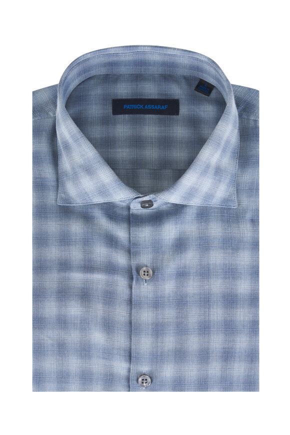 Patrick Assaraf Blue Ombre Check Cotton Sport Shirt - view 1
