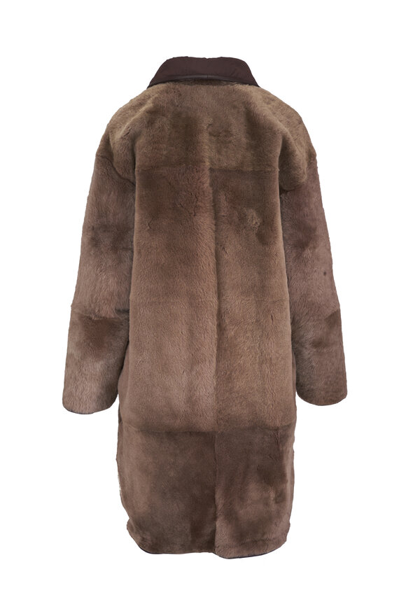 Brunello Cucinelli Fossil Brown Reversible Shearling Coat - view 4