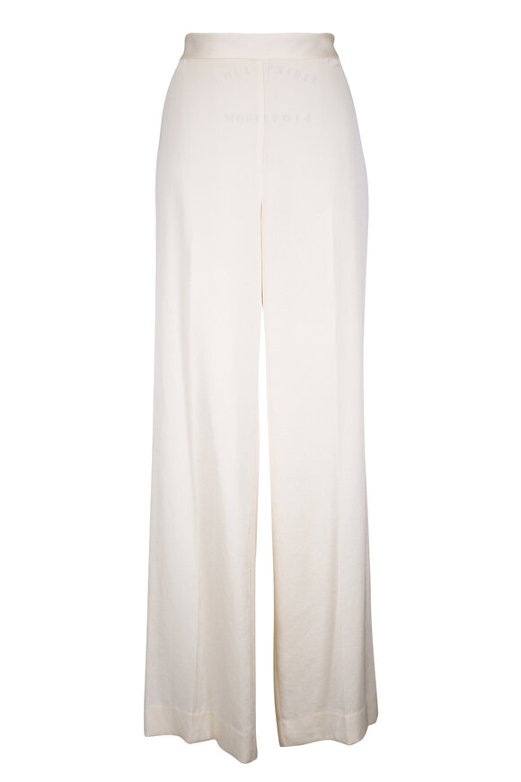 Lela Rose Winter White Satin Side Zip Wide Leg Pant