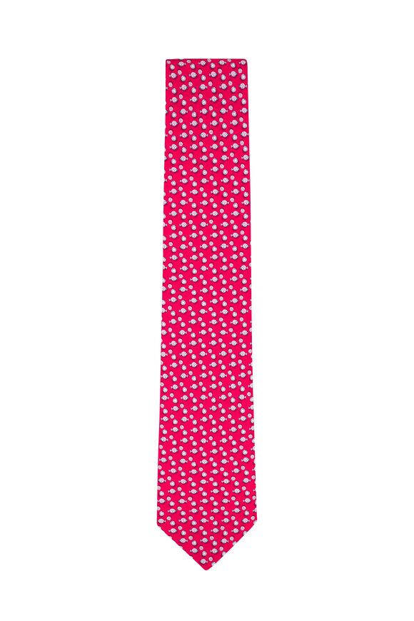 Ferragamo Red Fish Print Silk Necktie 