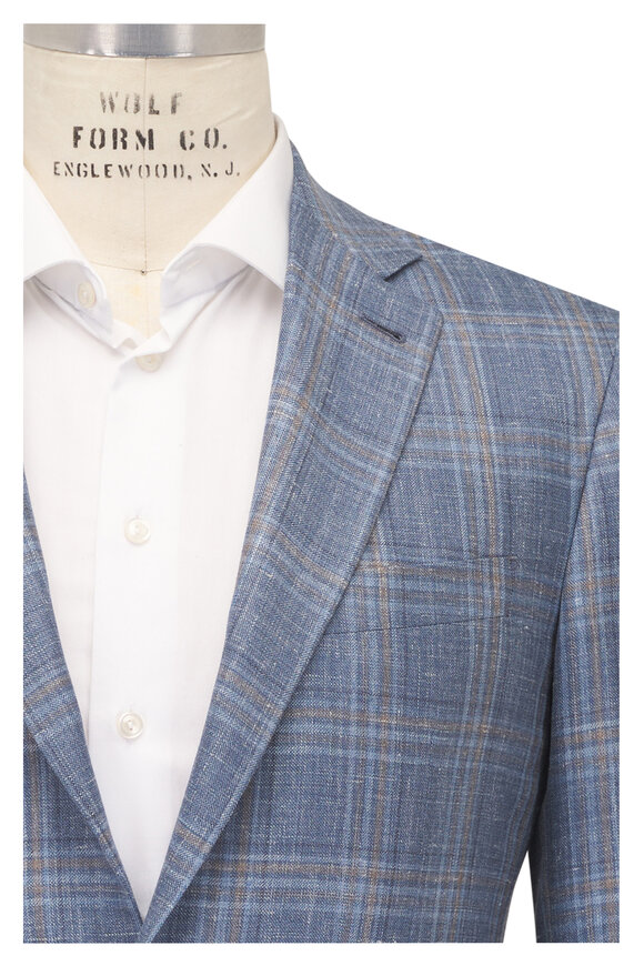 Canali Blue & Tan Wool, Silk & Linen Sportcoat - view 1