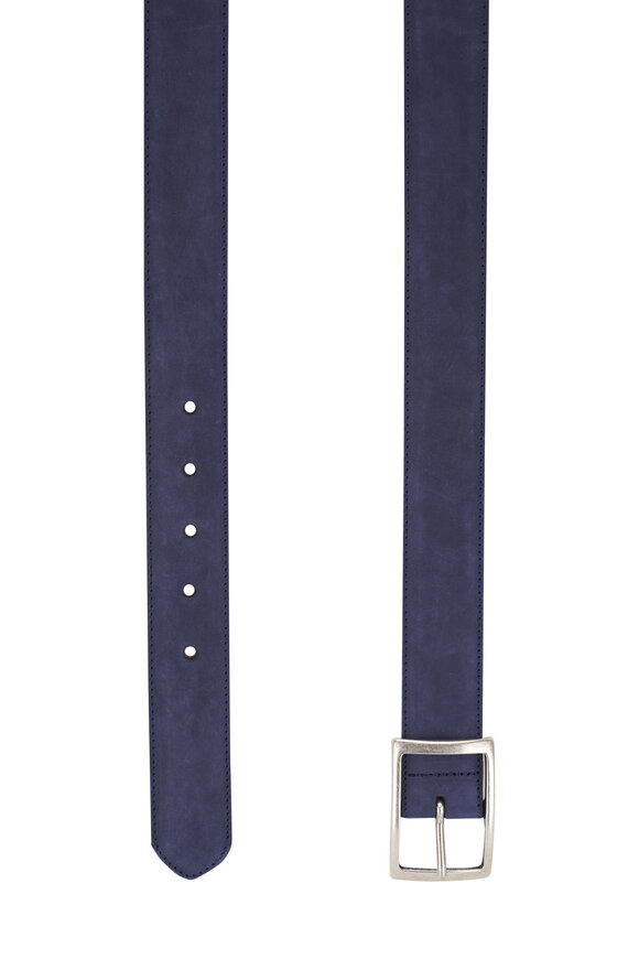 W Kleinberg - Blue Suede & Brass Square Buckle Belt 