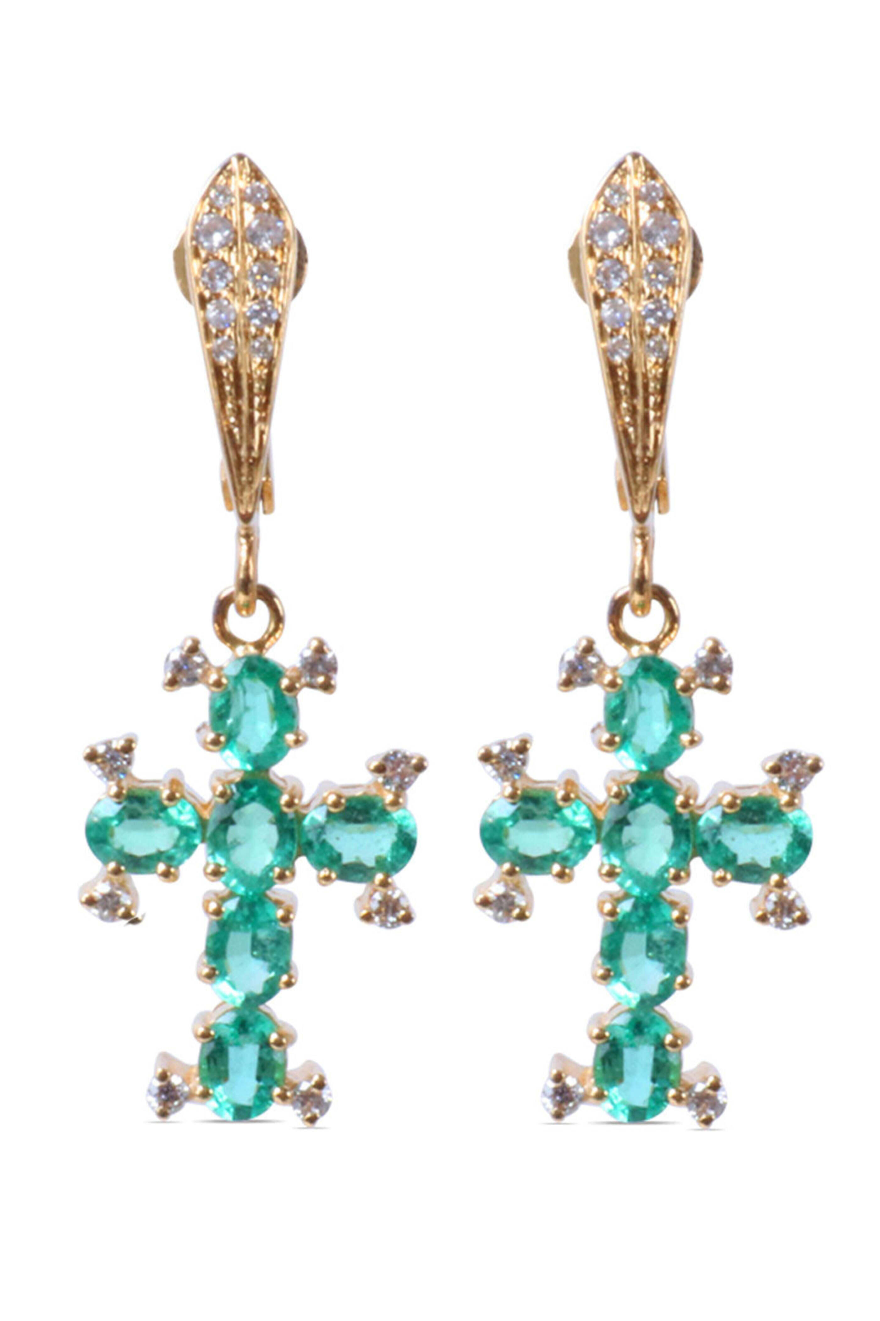 Loree Rodkin - Emerald and Diamond Cross Earrings