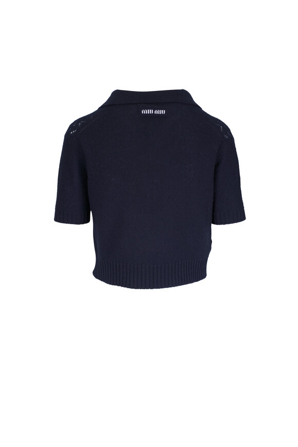 Miu Miu Navy Lace Effect Cashmere Polo - view 2